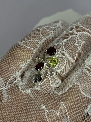 925 Sterling Silver Alexandrite, Garnet & Peridot Ring Size 6.5