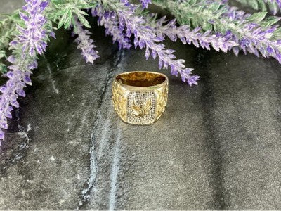 Men'S 925 Sterling Silver Gold Plated "Eagle" Ring Size 10.5