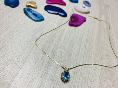 14K Yellow Gold Blue Spinel & CZ Chain With Pendant
