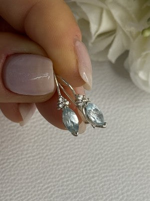 925 Sterling Silver Blue Topaz & Beryl Earrings Length0.80 Inch