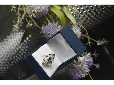 925 Sterling Silver Aquamarine & Colorless Quartz Ring Size 7.25