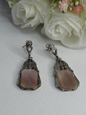 Vintage 925 Sterling Silver Abalone Earrings Length 2 Inch