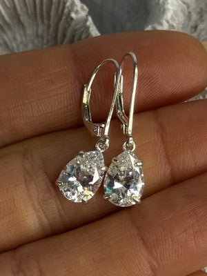 Shiny 925 Sterling Silver CZ Earrings Length 1 Inch