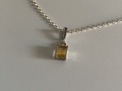 925 Sterling Silver Citrine & CZ Chain With Pendant