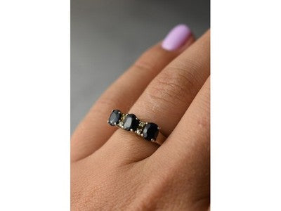 925 Sterling Silver Sapphires & CZ Ring Size 6.5