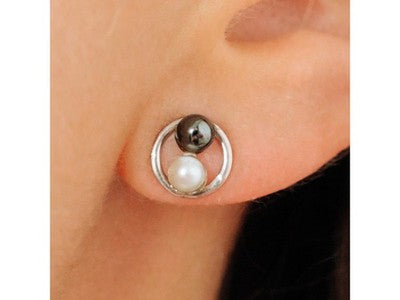 10K White Gold Pearls Earrings Italy