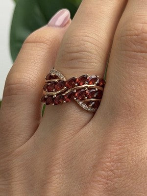 925 Sterling Silver Rose Gold Plated Garnet & Beryl Ring Size 7