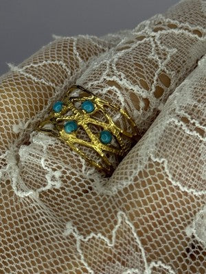 925 Sterling Silver Gold Plated Turquoise Ring Size 8.5