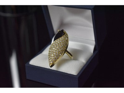 925 Sterling Silver Black Alpanite & CZ Ring Size 9