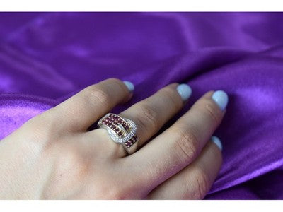 925 Sterling Silver Pink Spinel & White Sapphire "Belt" Ring Size 6.5
