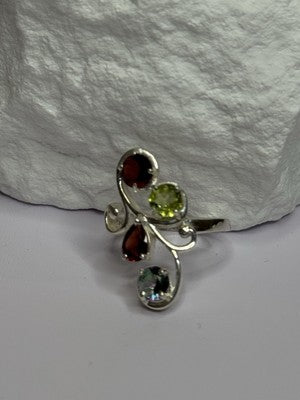 925 Sterling Silver Alexandrite, Garnet & Peridot Ring Size 6.5