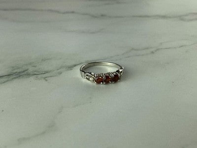 925 Sterling Silver Spessartine & CZ Ring Size 8