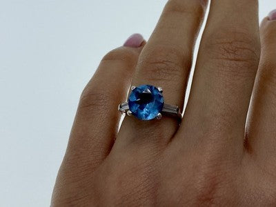 925 Sterling Silver Blue Topaz & Quartz Ring Size 6.5
