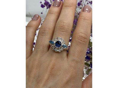 925 Sterling Silver Aquamarine & Goshenite Ring Size 9