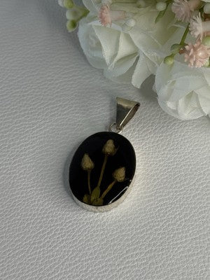 925 Sterling Silver Real Pressed Flower Pendant Length 1.70 Inch
