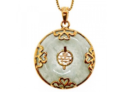 925 Sterling Silver Gold Plated Nephrite Chain With Pendant Italy