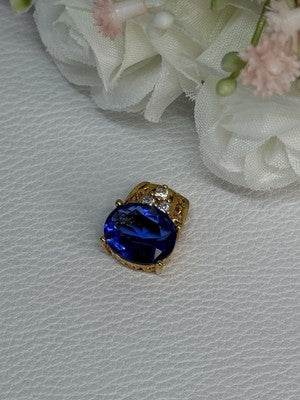 925 Sterling Silver Gold Plated Sapphire & Beryl Pendant Length 0.65 Inch