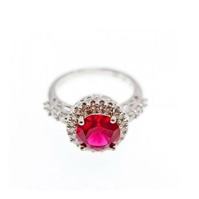 925 Sterling Silver Red Spinel & CZ Ring Size 7