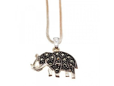 925 Sterling Silver Marcasites "Elephant" Chain With Pendant