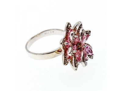925 Sterling Silver Pink & White CZ "Flower" Ring Size 6.5
