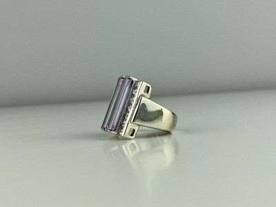 925 Sterling Silver Iolite & CZ Ring Size 7