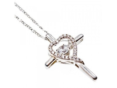 925 Sterling Silver CZ "Heart" Pendant-Cross Japan