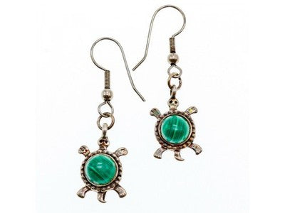 925 Sterling Silver Malachite "Turtles" Earrings