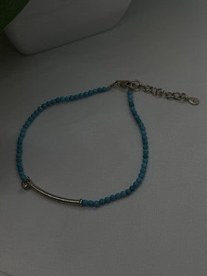 Adjustable 925 Sterling Silver Blue Turquoise Crystal Charm Bracelet
