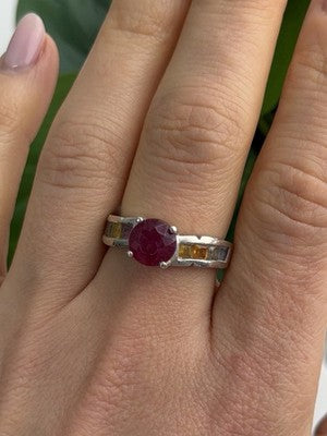 TGGC 925 Sterling Silver Ruby & Multi Color Spinel Stones Ring Size 8