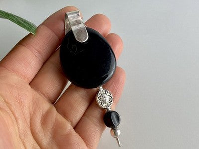 Vintage 925 Sterling Silver Black Onyx Pendant