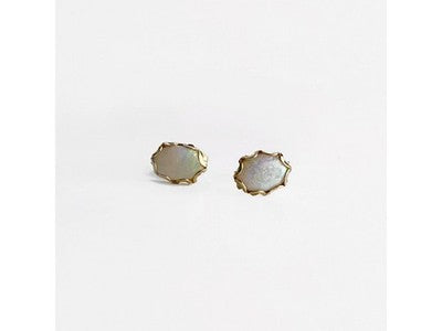 14K Yellow Gold White Opal Earrings