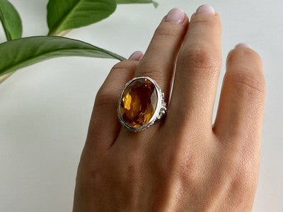 925 Sterling Silver Jewelry Glass Ring Size 6.5