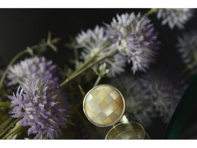 925 Sterling Silver Mother OF Pearl Mosaic Ring Size 8 Italy