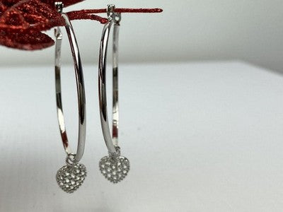 925 Sterling Silver Quartz "Heart" Hoop Earrings