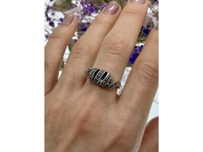925 Sterling Silver Marcasites "Spiral" Ring Size 9.5