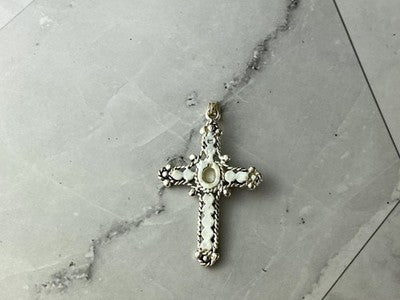 925 Sterling Silver Mother Of Pearl & Marcasites Cross Pendant