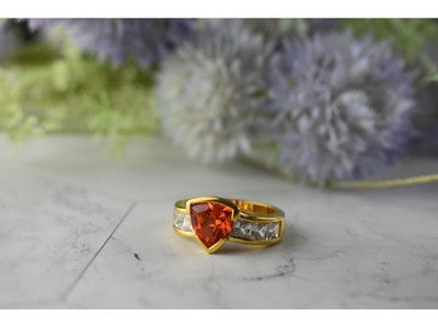 925 Sterling Silver Gold Plated Orange Topaz & CZ Ring Size 8.5