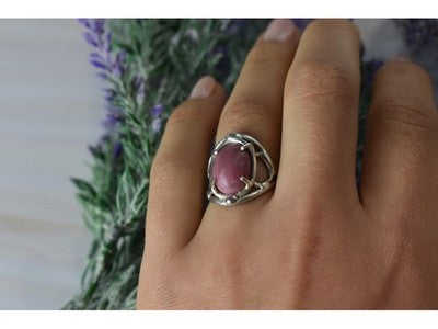 Vintage 925 Sterling Silver Rhodochrosite Ring Size 6.5