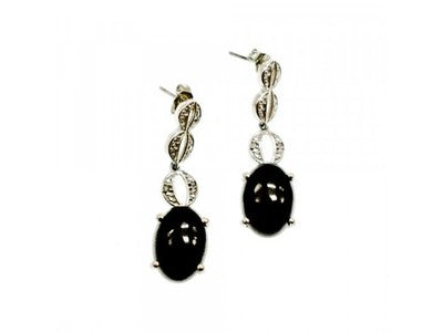 925 Sterling Silver Black Tourmaline & Clear Quartz Inlays Stud Earrings