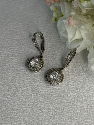 Shiny 925 Sterling Silver CZ Earrings Length 1.30 Inch