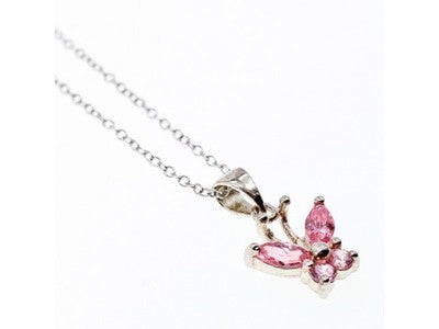 925 Sterling Silver Pink CZ "Butterfly" Chain With Pendant Italy