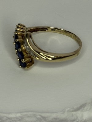 10K Yellow Gold Blue Topaz & White Topaz Ring Size 8
