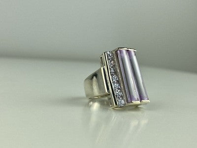 925 Sterling Silver Iolite & CZ Ring Size 7