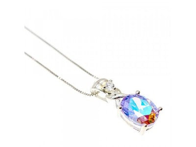 925 Sterling Silver Multicolor CZ Chain With Pendant Italy