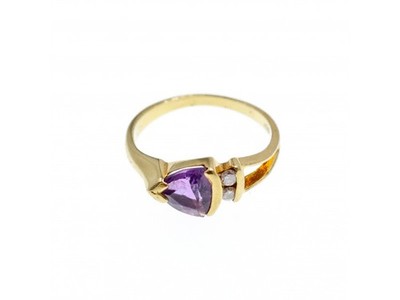 14K Yellow Gold Tourmaline & Diamonds Ring Size 3