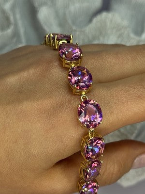 925 Sterling Silver Gold Plated Pink Mystic Topaz Bracelet Length 8.5 Inch