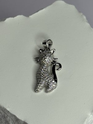 925 Sterling Silver Cat CZ Pendant Length 1.3 Inch