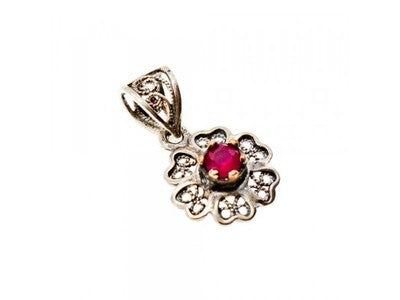 925 Sterling Silver Pink Topaz Scarlet Flower Pendant
