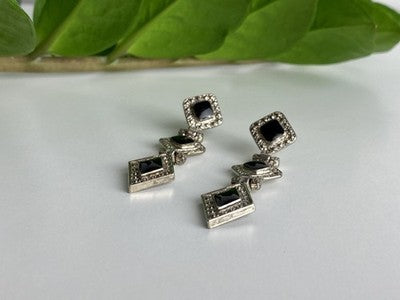 Vintage 925 Sterling Silver Onyx Earrings