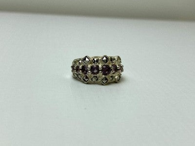 925 Sterling Silver Iolite & Marcasite Ring Size 6.5